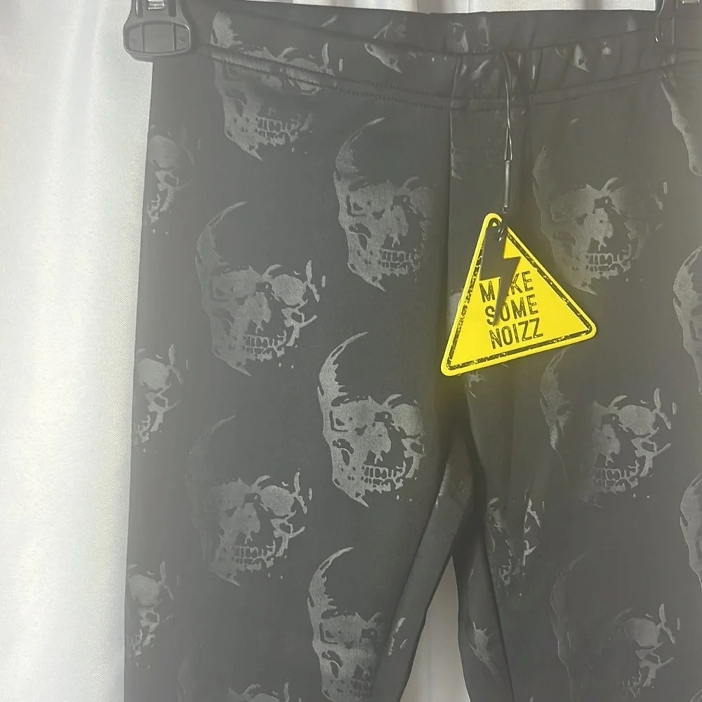Noizz Kids Black Skull Print Leggings Girls Size 8 Stretch Gothic Punk Tights - Picture 2 of 9